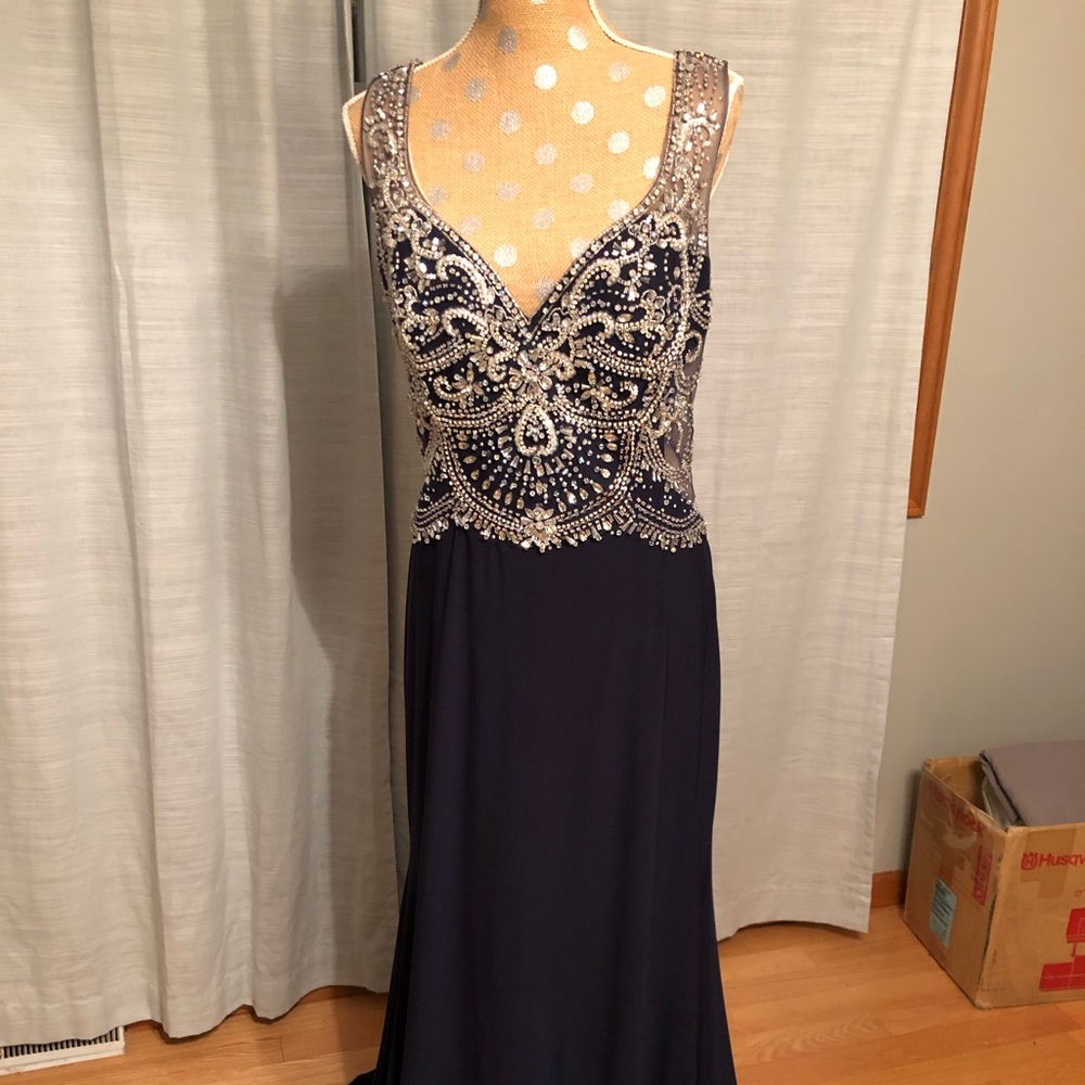 Navy blue beaded gown. 2cute prom #52179.